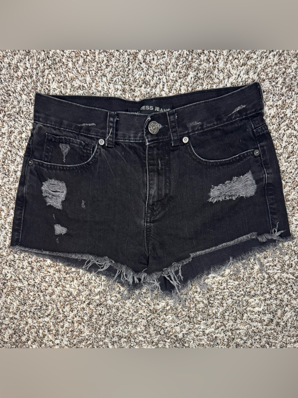 Express Jeans Black Distressed Denim Shorts Women’s Raw Hem Festival Y2K Grunge - Picture 1 of 8